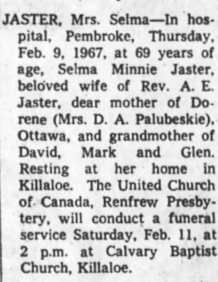 Obituary - Selma Minnie Jaster nee Kuehl