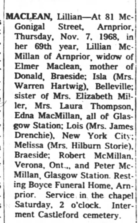 Obituary - Lillian  Maclean nee McMillan