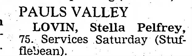 Death Notice: Stella Pelfrey  LOVIN (Aged 75)
