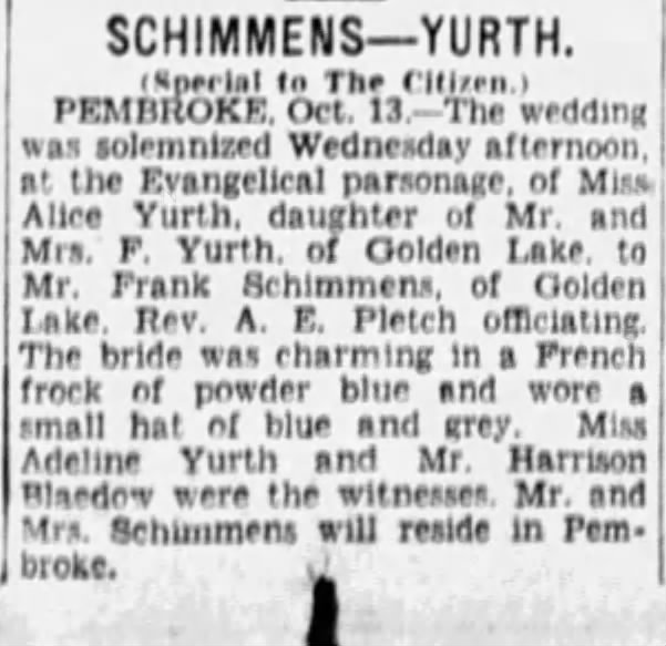 Wedding: Schimmens--Yurth
