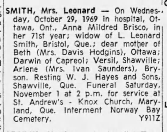 Obituary: Anna Mildred Smith nee Brisco