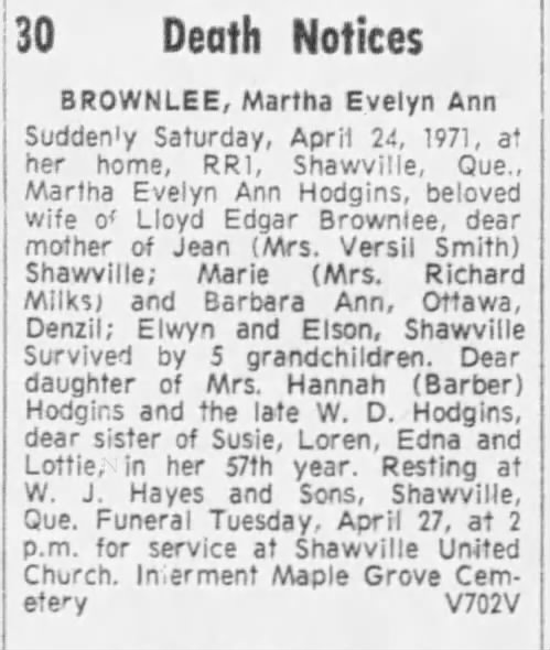 Obituary: Martha Evelyn Ann Brownlee