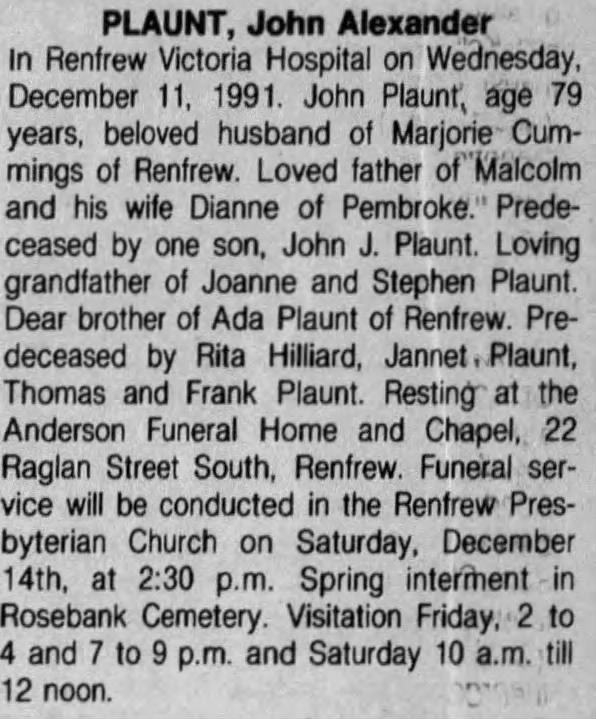 Obituary: John Alexander Plaunt 