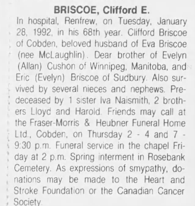Obituary: Clifford E BRISCOE