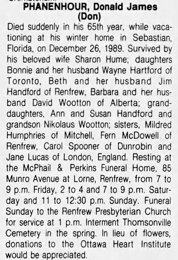 Obituary: Donald James PHANENHOUR (Aged 65)