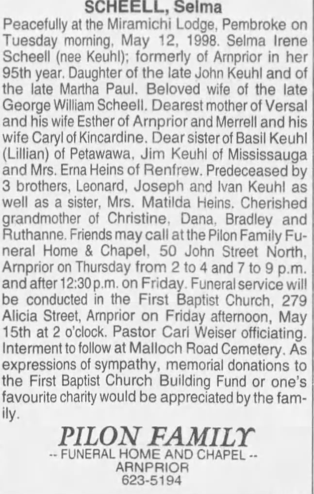 Obituary: Selma Irene SCHEELL