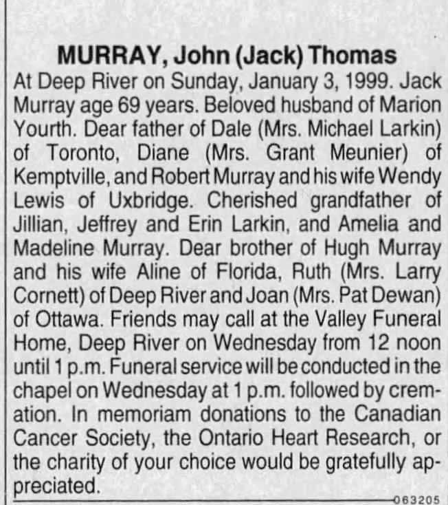 Obituary for John MURRAY Thomas