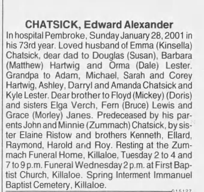 Obituary: Edward Alexander Chatsick