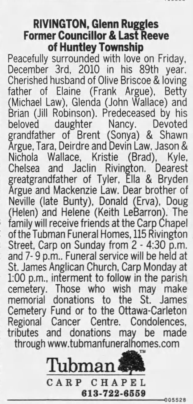 Obituary: Glenn Ruggles RIVINGTON 