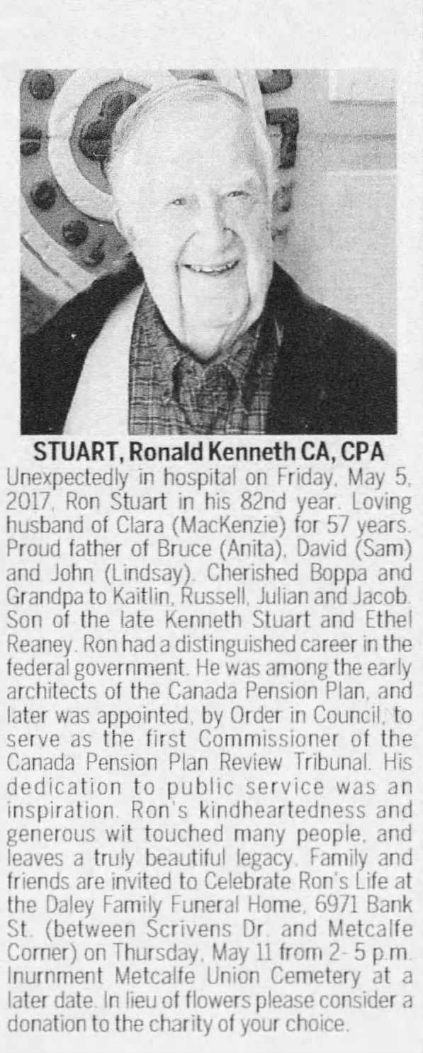 Obituary: Stuart, Ronald Kenneth CA, CPA