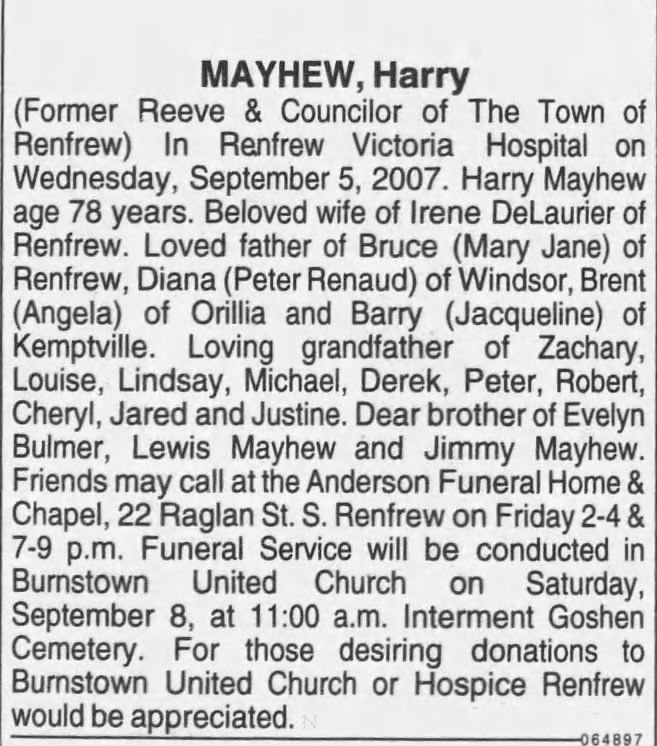 Obituary: Harry MAYHEW (Aged 78)