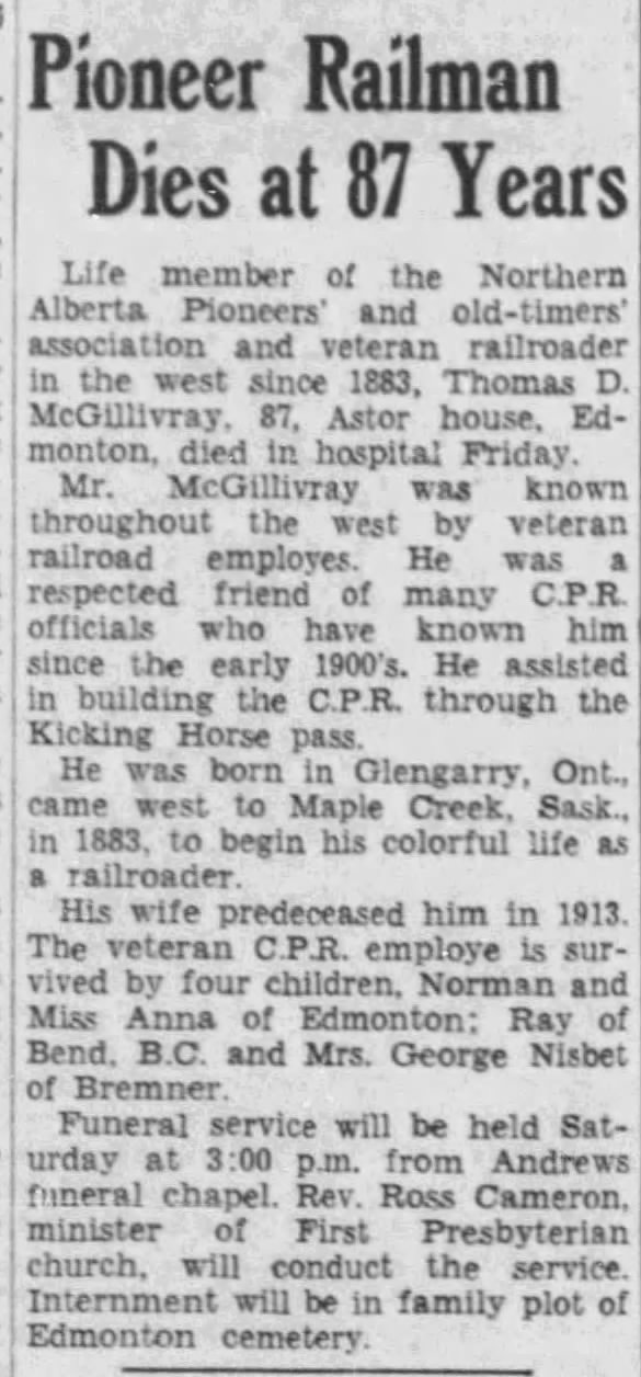 Obituary: Thomas D. McGillivray