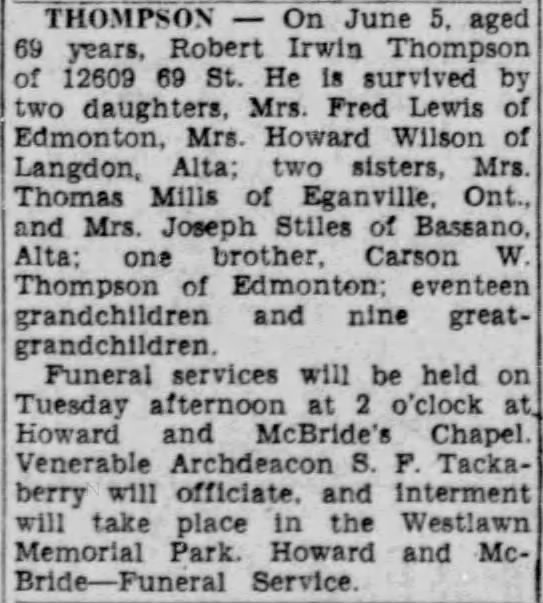 Obituary: Robert Irwin THOMPSON