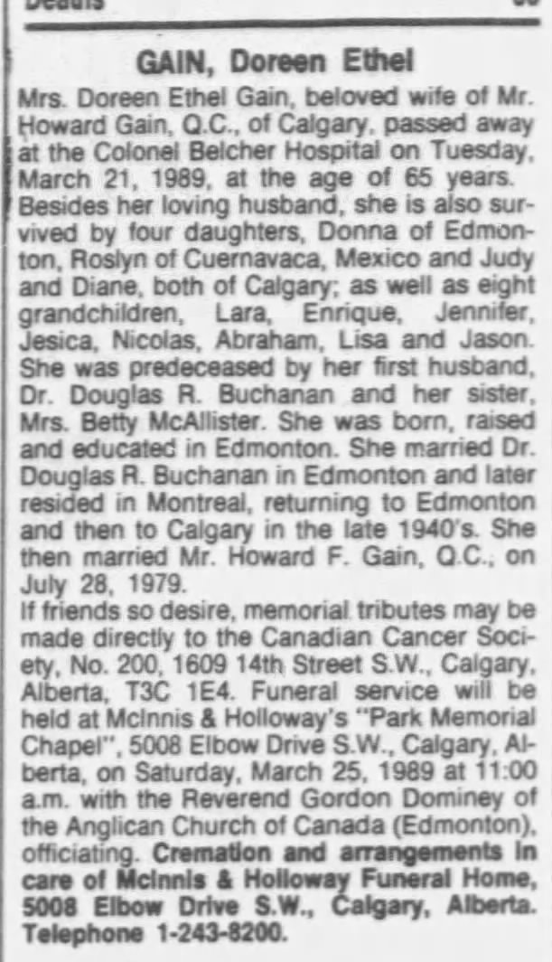 Obituary: Doreen Ethel GAIN (Aged 65)