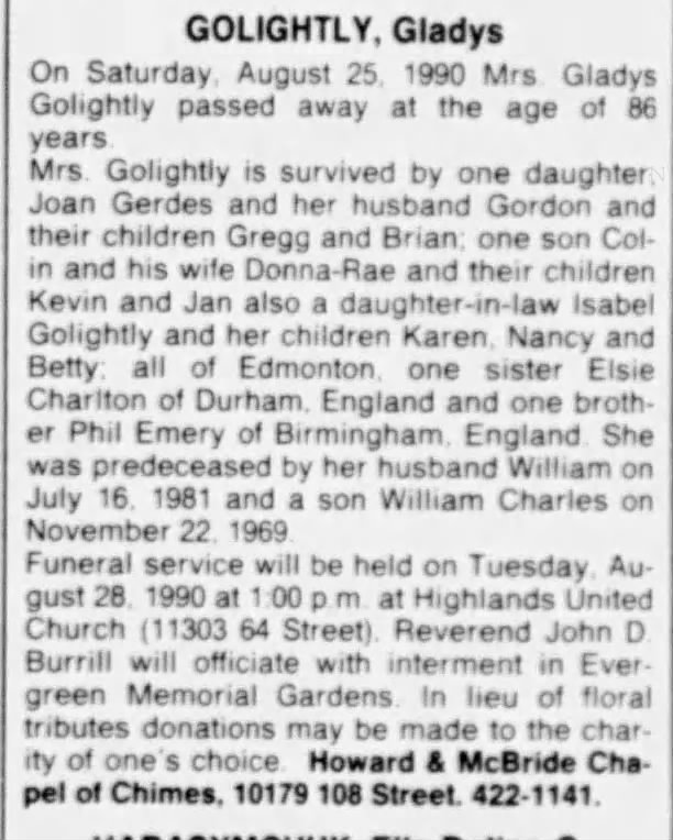 Obituary: Gladys Golightly