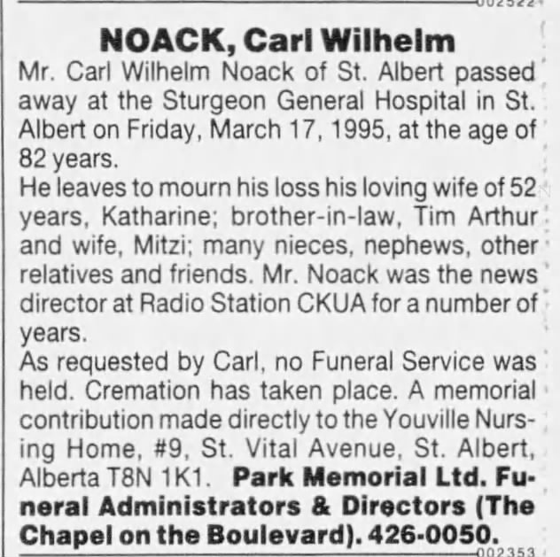 Obituary: Carl Wilhelm Noack