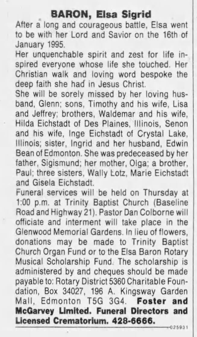 Obituary: Elsa Sigrid Baron