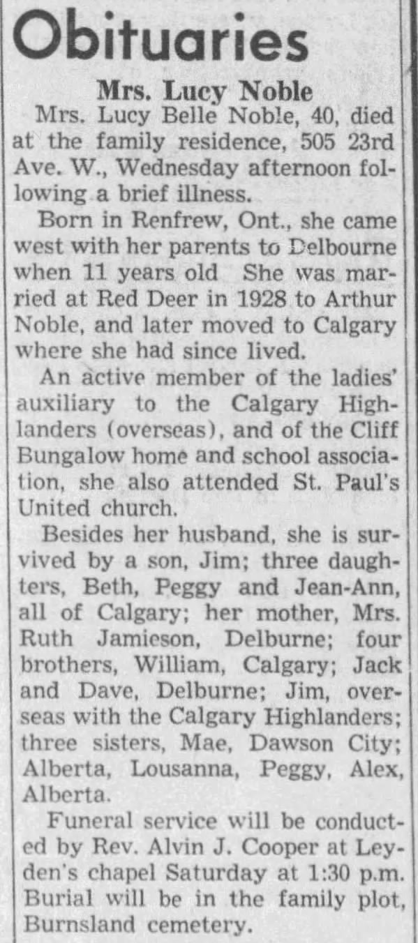 Obituary: Lucy Belle Noble née Jamieson