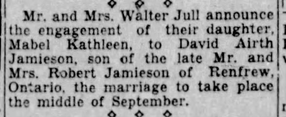 Engagement: Mabel Kathleen Jull & David Airth Jamieson