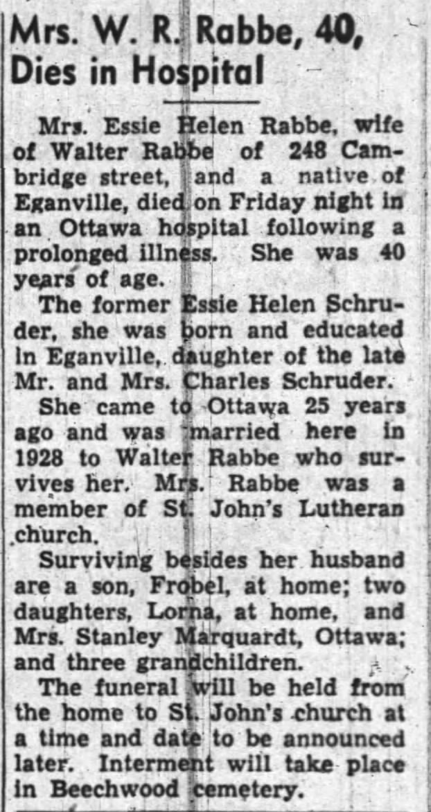 Obituary: Essie Helen Rabbe nee Schruder