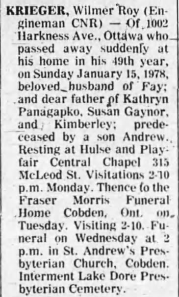 Obituary: Wilmer Roy Krieger