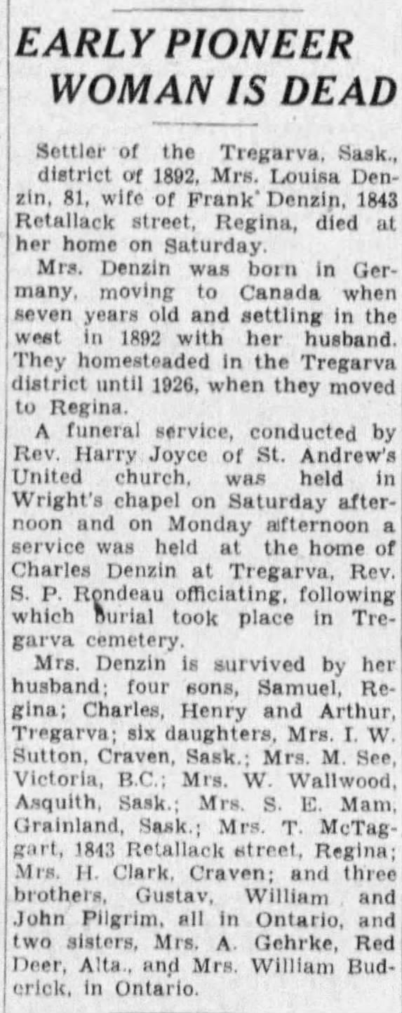 Obituary: Louisa Denzin née Pilgrim