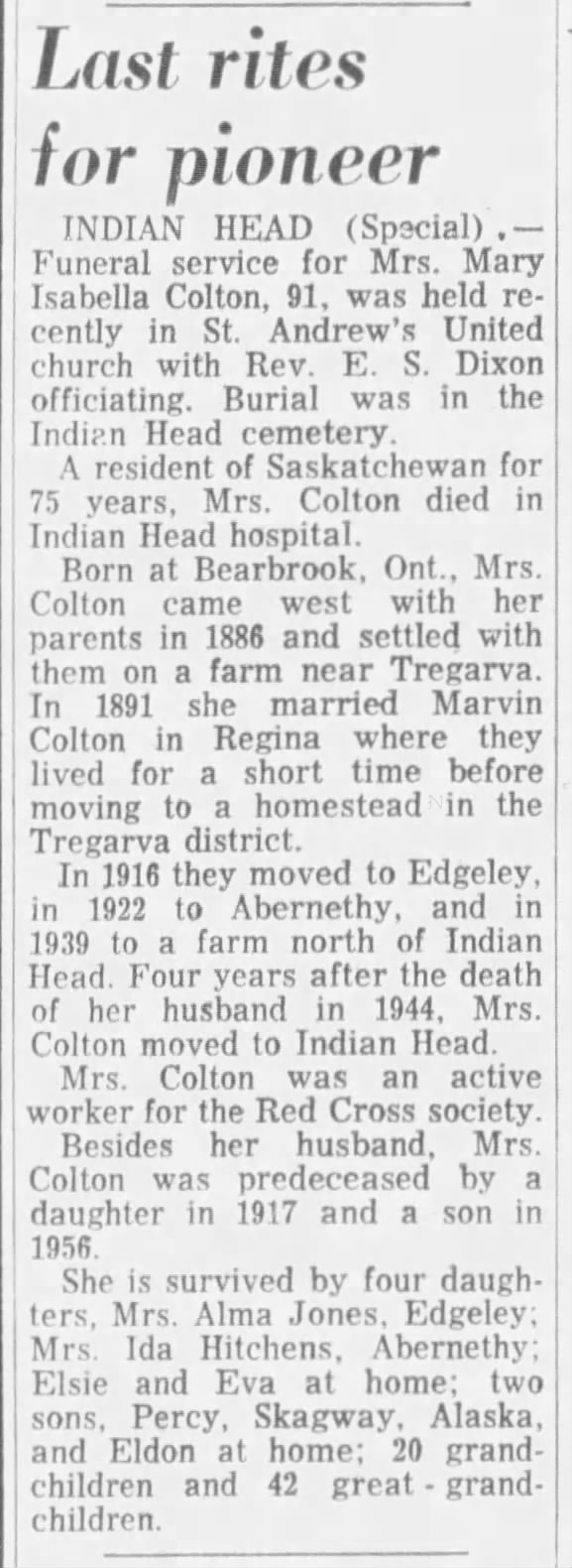 Obituary: Mary Isabella Colton