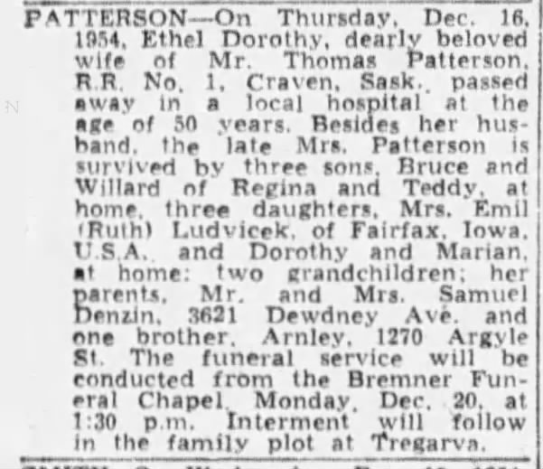 Obituary: Ethel Dorothy Patterson nee Denzin