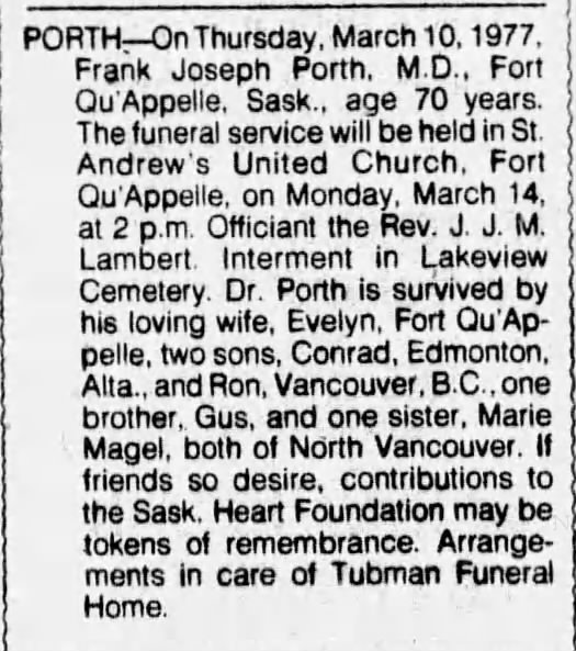 Obituary: Frank Joseph Porth