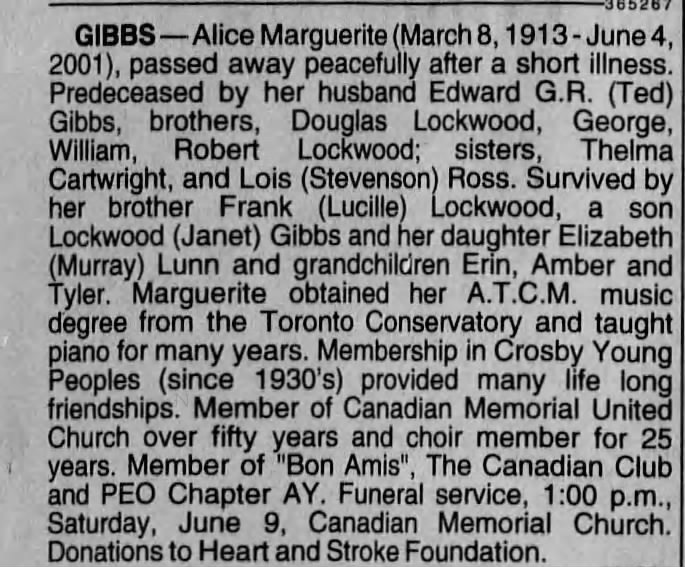 Obituary: Alice Marguerite GIBBS nee Lockwood