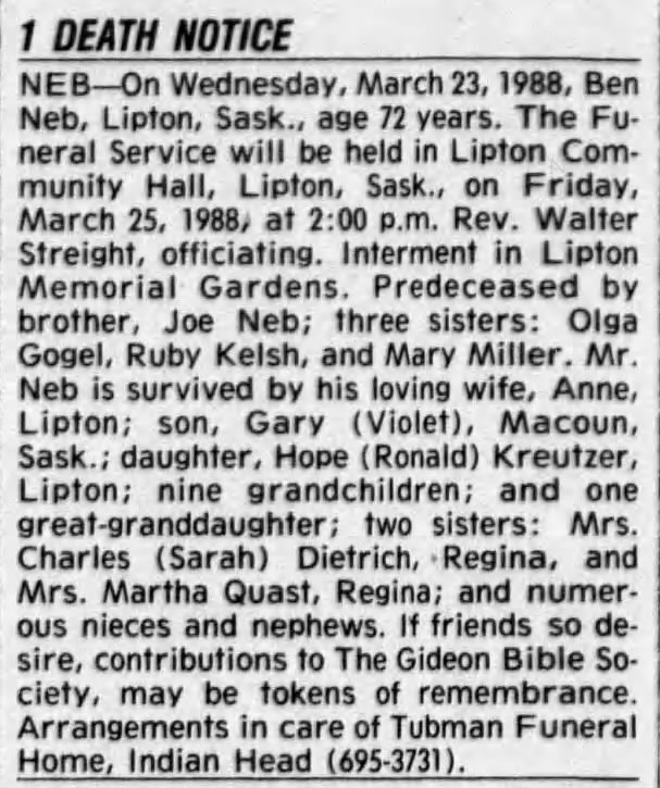 Obituary: Ben Neb