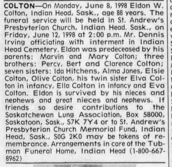 Obituary: Eldon W Colton