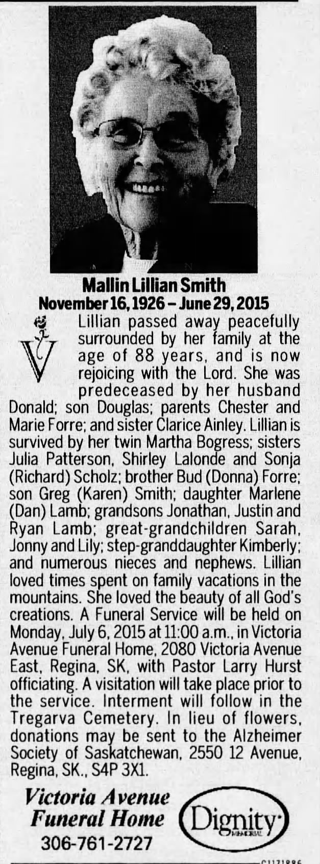 Obituary: Mallin Lillian Smith née Forre