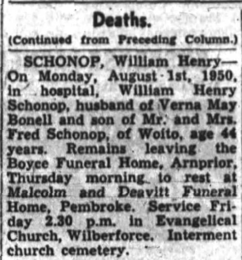 Obituary: William Henry Schonop
