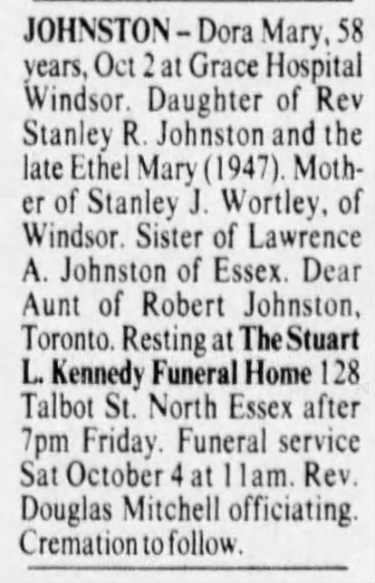 Obituary: Dora Mary Johnston