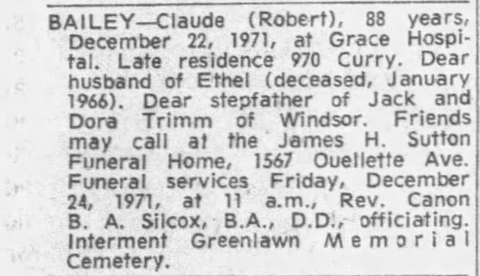 Obituary: Claude (Robert) BAILEY (Aged 88)