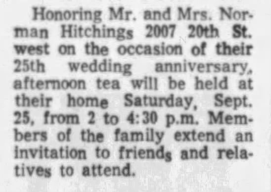 25th Anniversary: Mr. and Mrs. Norman Hitchings