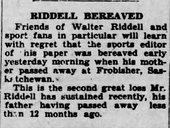 Walter Riddell Bereaved`