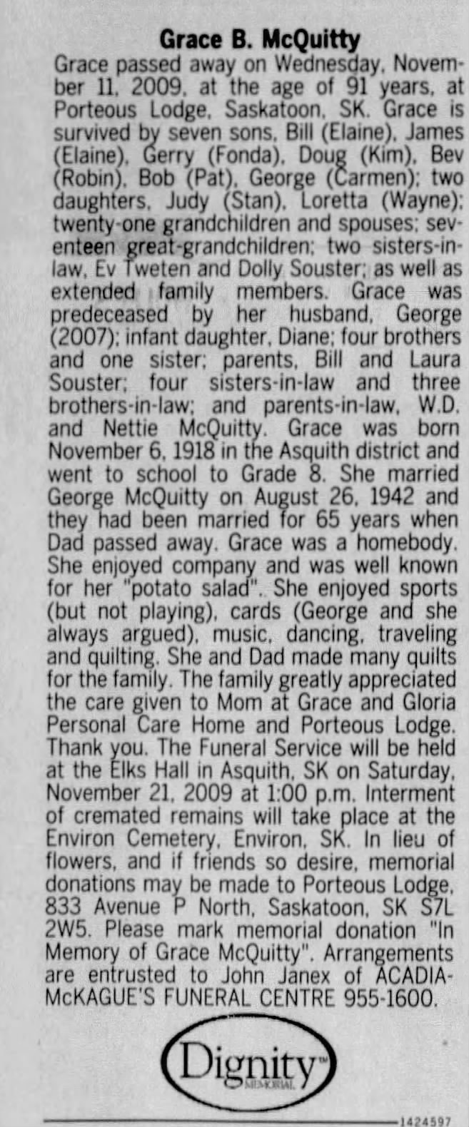 Obituary: Grace B. McQuitty