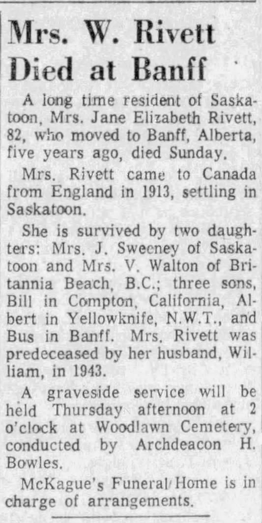 Obituary: Jane Elizabeth Rivett