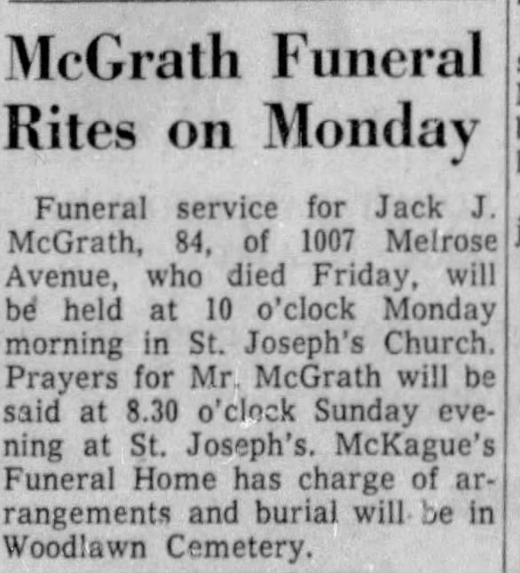 Funeral Announcement: Jack J. McGrath (Aged 84)