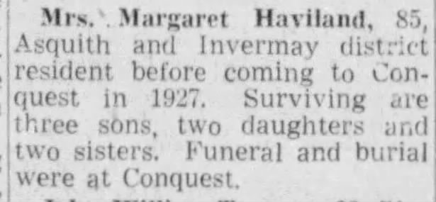 Obituary: Margaret Haviland (Aged 85)