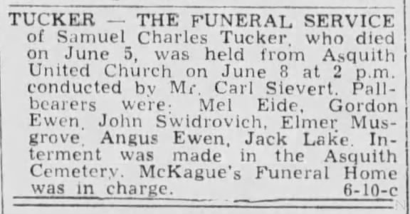 Funeral: Samuel Charles Tucker