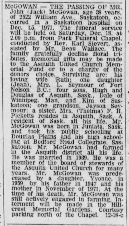 Obituary: John (Jack) McGowan