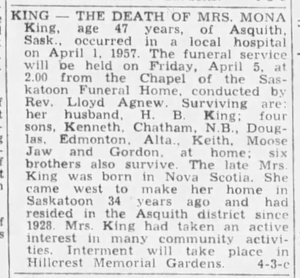 Obituary: Mona King (age 47)