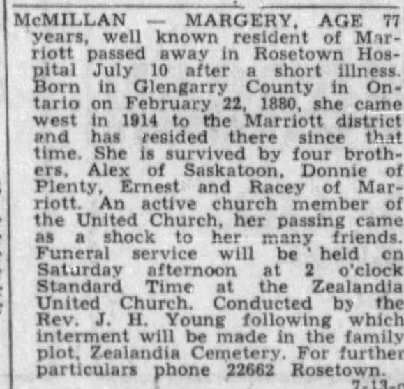 Obituary: Margery McMillan