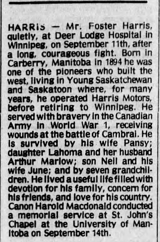 Obituary: Foster Harris
