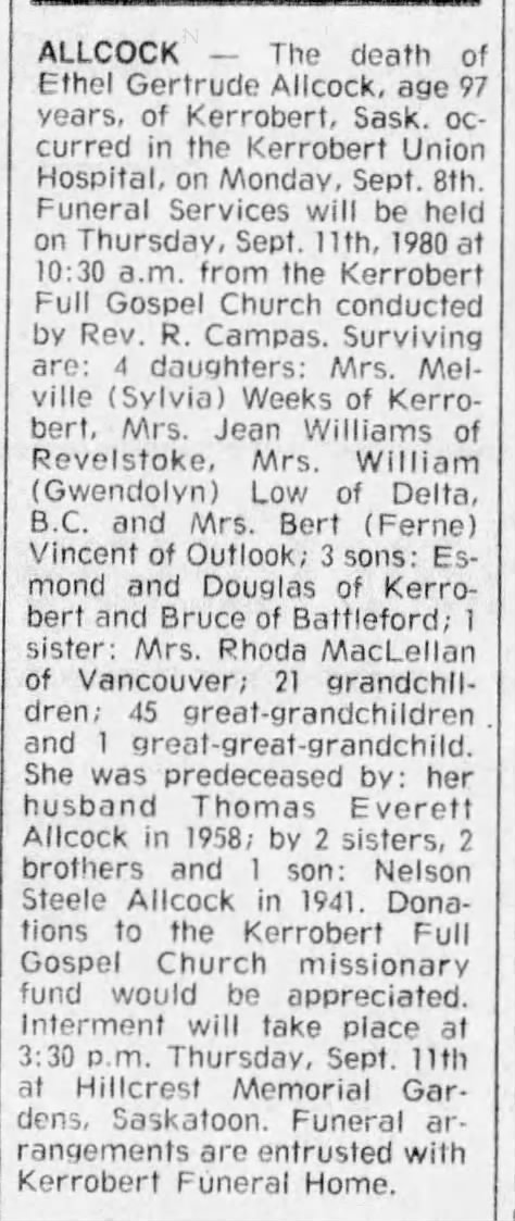 Obituary: Ethel Gertrude Allcock