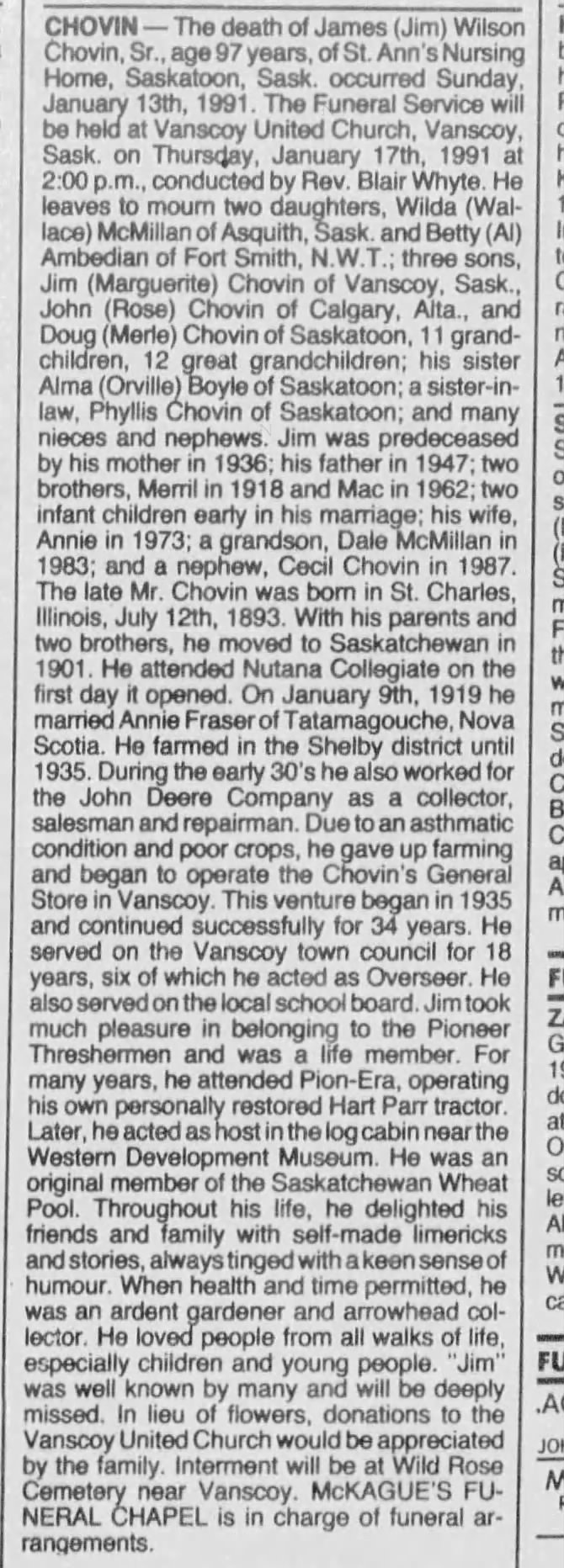 Obituary: James Wilson Chovin