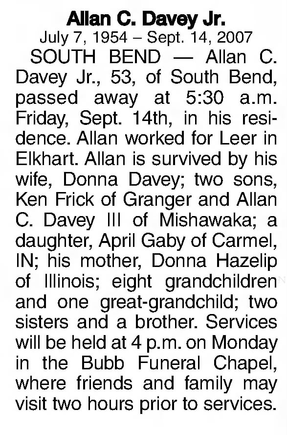 Obituary: Allan C. Davey, Jr., 1954-2007 (Aged 53)